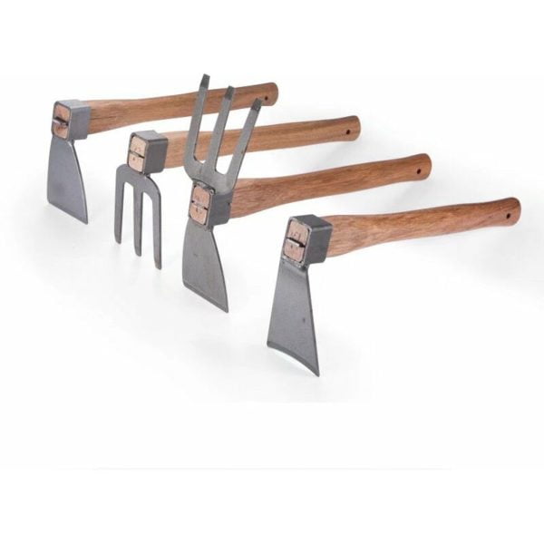 4 pieces Houe with wooden handle, farmer, weeding, rake, spade, agricultural tool, vegetable, flower, gardening tool