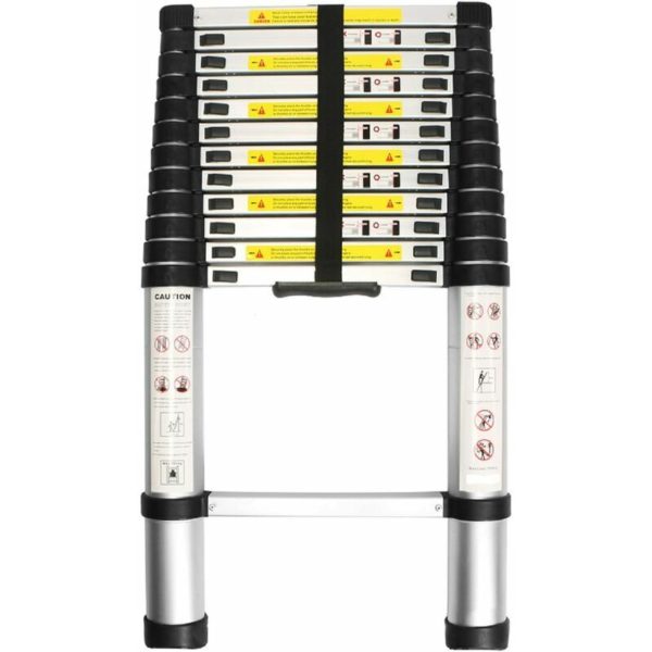 4.4M Aluminum Telescopic Ladder DIY Foldable Retractable Ladder Multifunction Load 150kg, Black