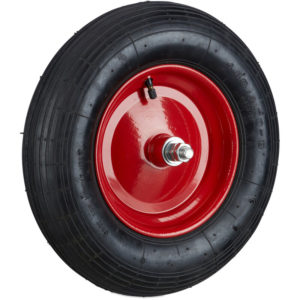 4.80 4.00-8 Wheelbarrow Spare Tyre, Pneumatic Inflatable Wheel, 120 kg Capacity, Black-Red - Relaxdays