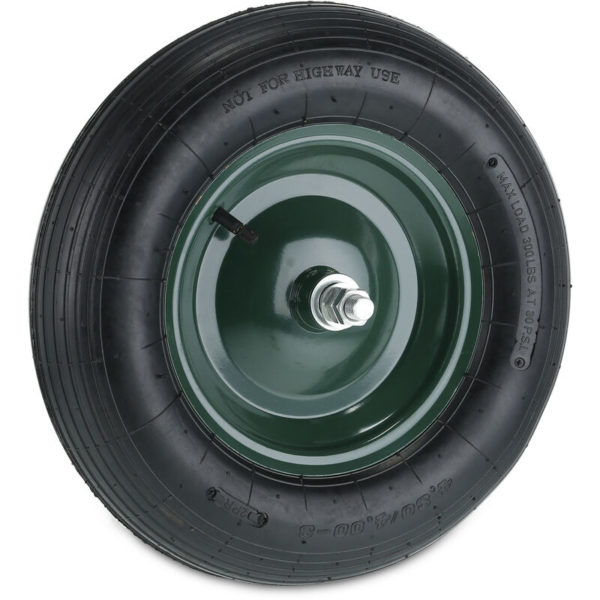 4.80 4.00-8 Wheelbarrow Tyre, Pneumatic Spare Wheel, Steel Rim, with Axle, Supports up to 120 kg, Black/Green - Relaxdays