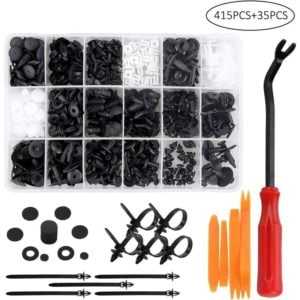 415 Pcs Plastic Rivet Clips, Plastic Rivet Protector Fastener, Universal Black White Car Clips with Storage Box and Installation Tool for Auto Cars