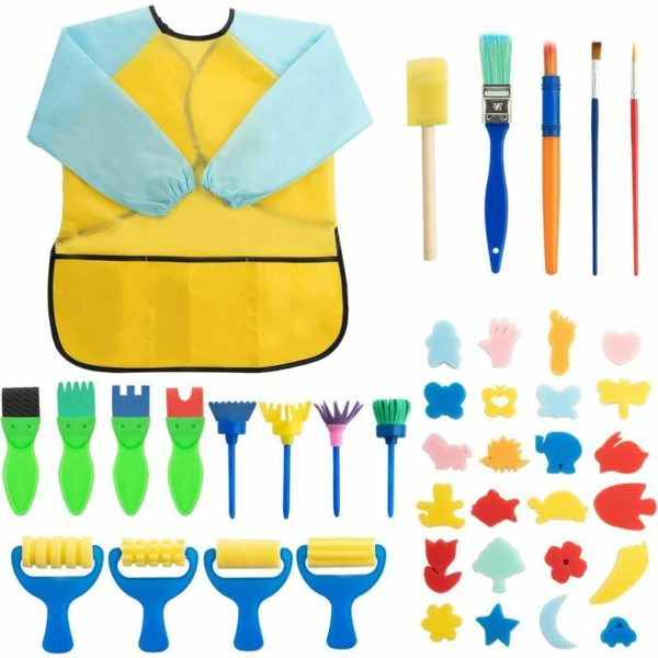 42 pieces kids sponge painting brush set, kids paintbrushes for kids kindergarten craft arts art DIY