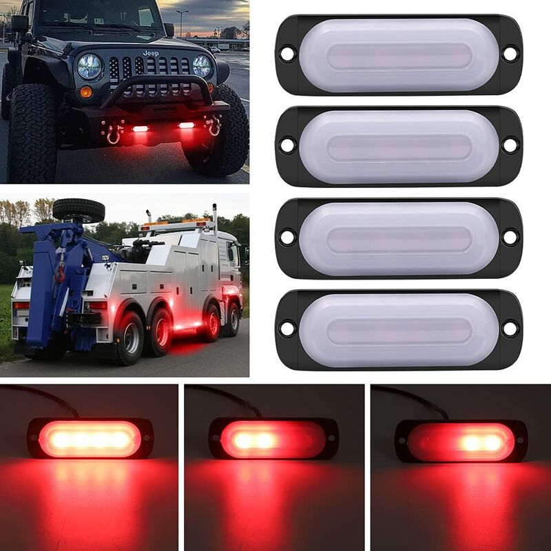 4X Red led Penetration Lights,12V 24V led Strobe Lights 4LED Strobe Flash Lamp led Car Alarm Emergency Strobe for Car Truck Trailer Caravan - Readcly