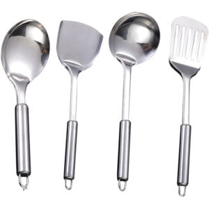 4pcs Home Kitchen Cooking Stainless Steel Kitchenware Spoon + Spatula + Frying Shovel + Rice Spoon