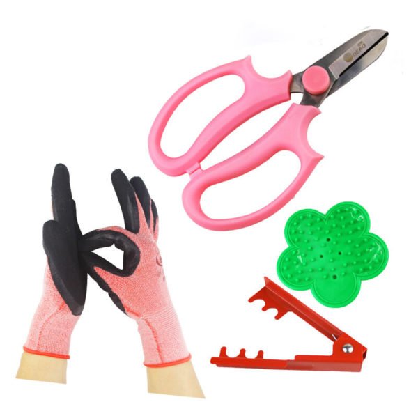 4pcs Professional Rose Leaf Thorn Stripper Kit, Stripping Tool Thorn Remover (3 Kinds Rose Leaf Thorn Strippers+1 Pair Glove)