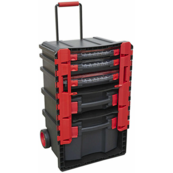 500 x 410 x 770mm Portable Tool Chest / Toolbox - Multi Compartment Wheeled Unit