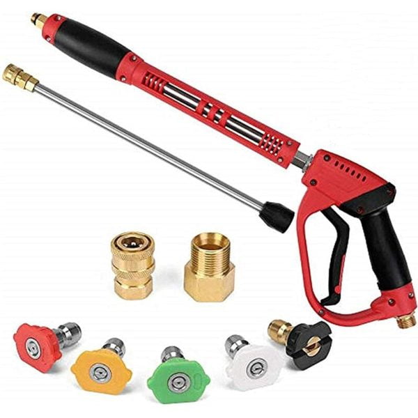 5000 PSI High Pressure Washer Gun, with Replacement Extension Wand, 5 Nozzle Tips Set, Power Washer Gun with 1/4'' Quick-Connect M22 15mm or M22 14mm