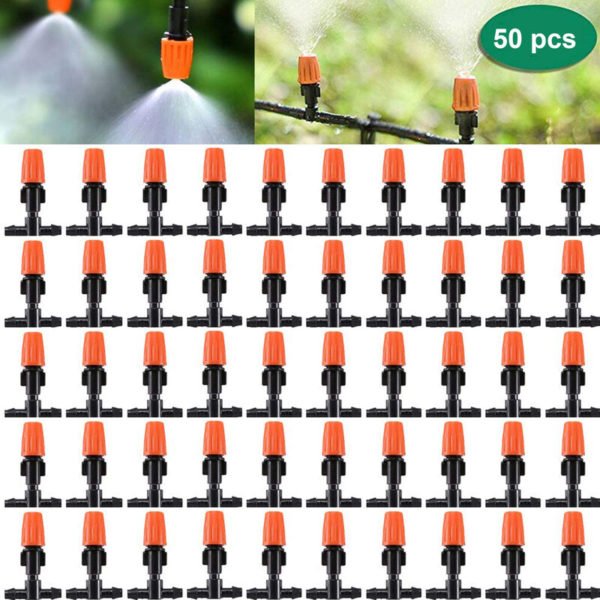 50pcs Micro Spray Adjustable Flow Irrigation Drippers, Garden Adjustable Sprinkler drip Irrigation Mister Heads with 3 Tee Irrigation Misting Drip Kit