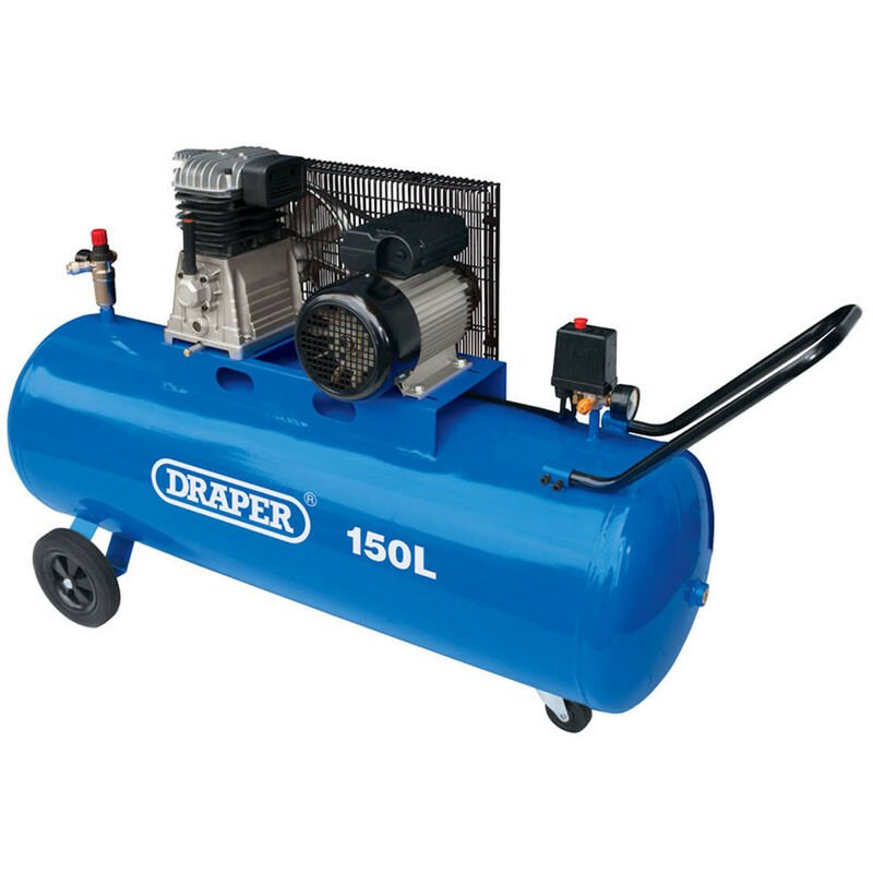 55305 150L Wheeled Belt-Driven Air Compressor 13A 2.2kW - Draper