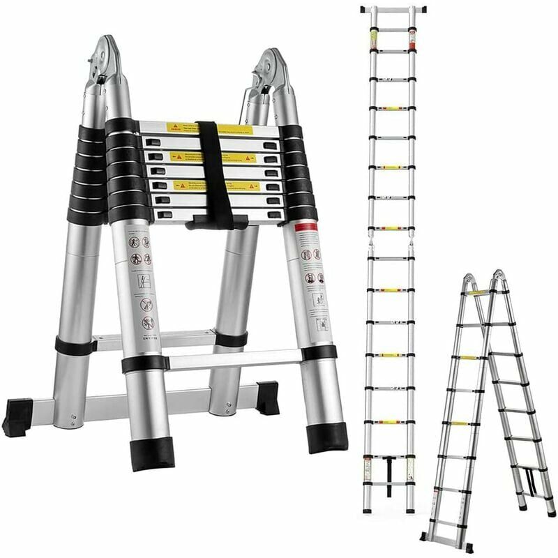 5M Folding Aluminum Telescopic Ladder (2.5M+2.5M), Foldable DIY Multi ...