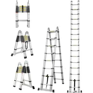5M Telescopic Ladder (2.5M+2.5M) A-Frame & Straight Extension Folding Aluminium Ladder Heavy Duty Safety Locking Multi-Purpose Multi-Function Ladder