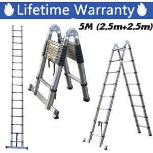 5m (2.5m+2.5m) Telescopic Ladder Extendable Aframe Ladder Extension Steps DIY