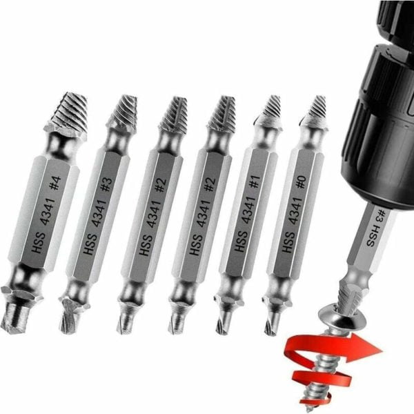 6 Pcs Screw Extractor, Broken Stripped Screw Extractor Kit, Broken Bolt Extractor Kit for Removing Stripped/Broken Screws