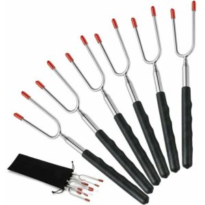 6 Piece BBQ Skewers, 85cm Telescopic Skewer for Grilling Marshmallows and Hot Dogs