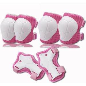 6-piece set of children's roller skating protective gear, sports helmet, roller skating protective gear, knee pads and elbow pads white pink