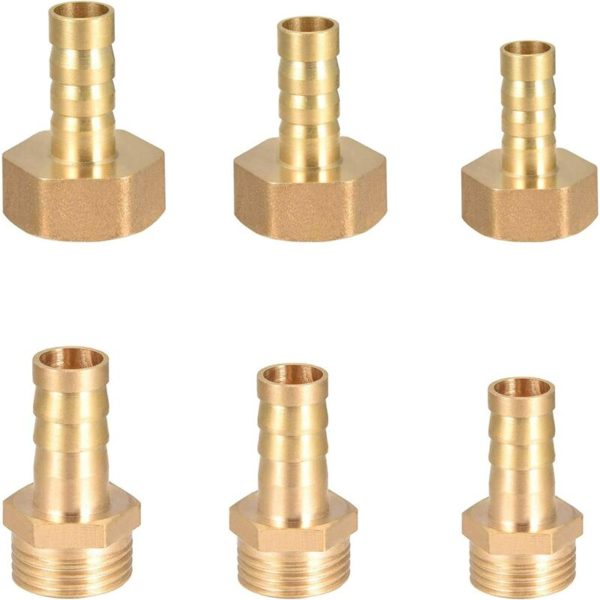 6 pieces Barbed Wire Fitting Solid Brass Connector, Male / Female Thread. Pond / Pool / Hose Adapters 8mm 10mm 12mm to 1/2 , External Thread and