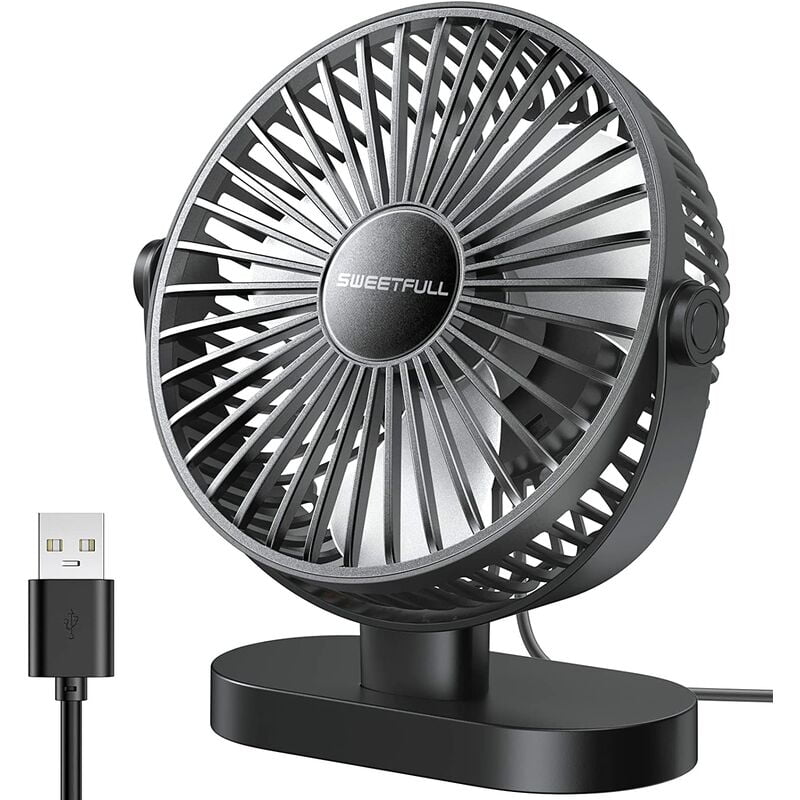 6.4 Inch Small usb Desk Fan, Quiet Portable Desktop Table Fan, 360° Adjustable Personal Mini Fan for Home Office Car Outdoor Travel (All Black)