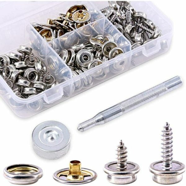 60pcs Marine Canvas Snaps Kit with Metal Screws for Boat, Socket with 2 Adjusting Tools for Boat Cover, Furniture