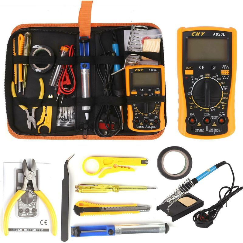 60w 18 in 1 Electric Soldering Iron Set with Multimeter, Diagonal Pliers, Tin Suction Device, Electric Pen and Other Repair Tools