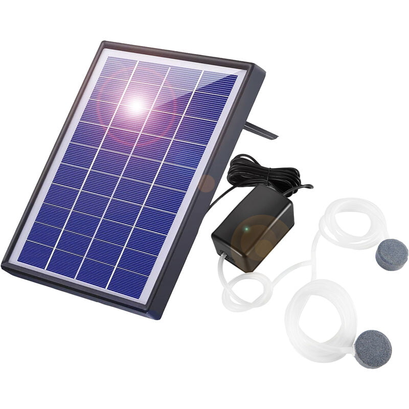 6W Solar Oxygen Pump Fish Tank Oxygenator Aquarium Oxygen Aerator Air Pump Fishing Aerator with Pipe 2 Air Bubble Stones for Garden Fish Tank Outdoor