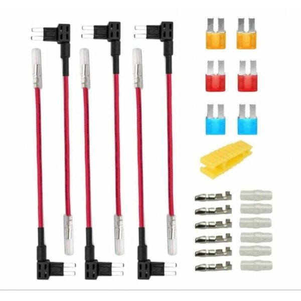 6pcs 12V-24V Standard Fuse Adapter with Wire Harness, Medium Fuse Holder with 6pcs Replacement Fuses(5A/10A/15A)