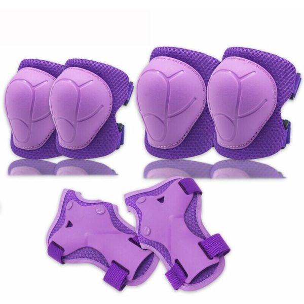 6pcs Kids Roller Skate Protective Gear Set Sports Helmet Roller Skate Protective Gear Knee Elbow Pads Purple