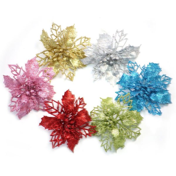 6pcs sprinkled powder held Christmas flower, Christmas tree decorative pendants, props, simulation flower Christmas decoration