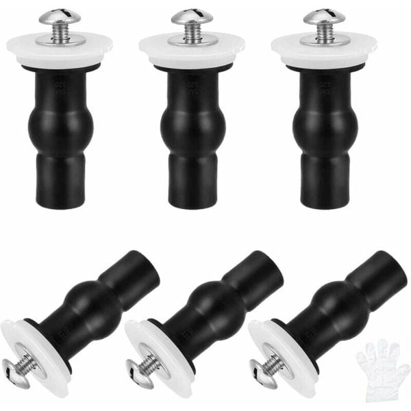 6pcs toilet seat bolts, toilet seat fasteners, rubber expansion screw hinges fit toilet blind holes, plastic washers, nuts and 3 pairs disposable