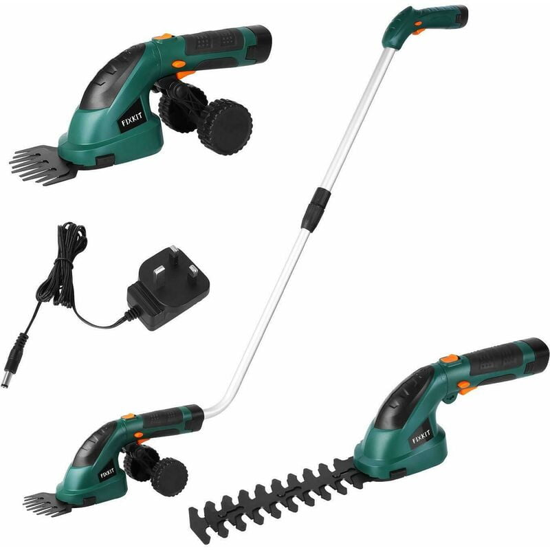 7.2V 2 in 1 Cordless Grass and Hedge Trimmer, 2 Interchangeable Blades, Battery Powered Lightweight Electric Trimmer,Telescopic Handle & Trolley