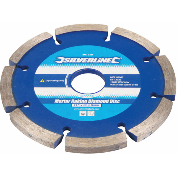 807350 Diamond Mortar Rake Disc for Masonry & Brick 115 x 22mm x 6mm - Silverline