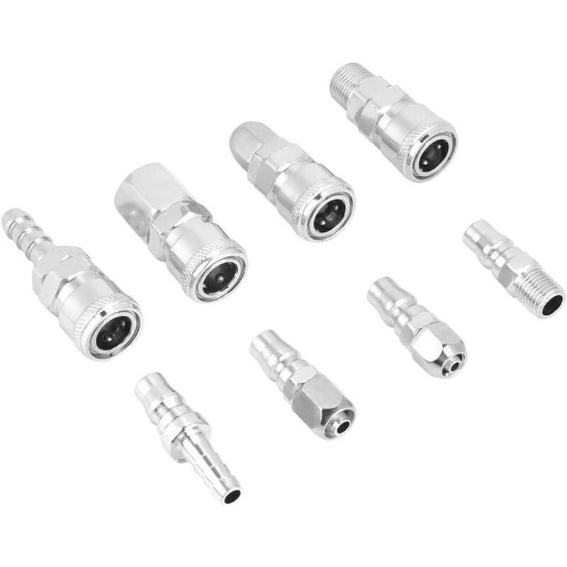 8Pcs Quick Coupler Fittings Compressor Pneumatic Air Connector 1/4 '' Zinc Alloy for Air Compressor Pneumatic Hose