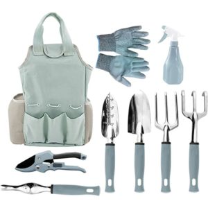 9 Pieces Multifunction Garden Hand Tool Set Gardening Combination Kit with Fork Shovel Spade Watering Kettle