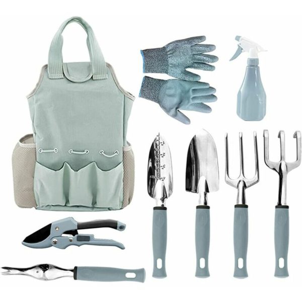 9 Pieces Multifunction Garden Hand Tool Set Gardening Combination Kit with Fork Shovel Spade Watering Kettle