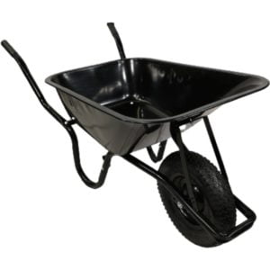 90 Litre 150kg Capacity Heavy Duty Outdoor Galvanised Pneumatic Metal Garden Wheelbarrow in Black