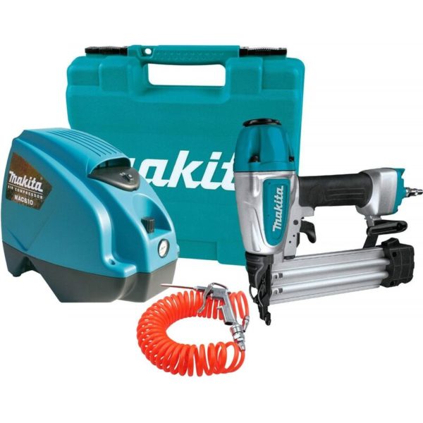 AF506 18g Gauge Brad Air Pin Nailer In Case + MAC610 6l Air Compressor - Makita