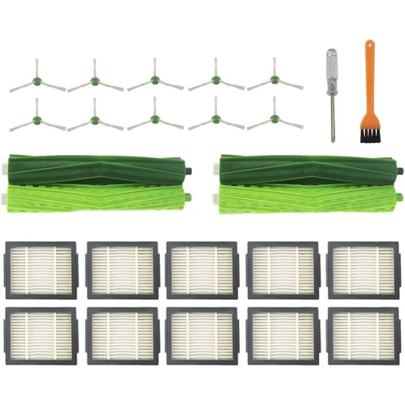 Add-on Kit for iRobot Roomba j7 i7 Plus E5 E6 E7 Robot Vacuum Cleaner 10 High Performance Filters + 10 Edge Cleaning Brushes + 1 Set Multi-Surface