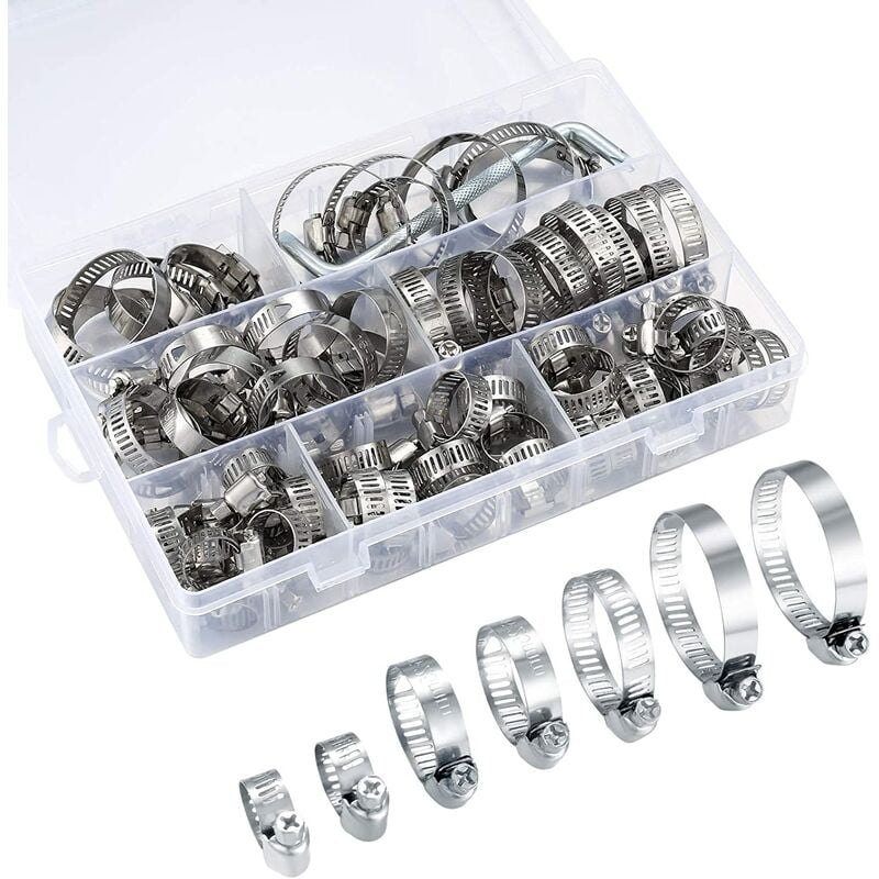 Adjustable Hose Clamps, Hose Clips, Stainless Steel Hose Clamps, Hose Clamps for Automotive Tubing, Swimming Pool, 71 Pieces/8-38mm