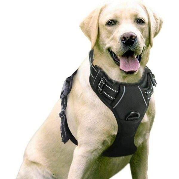 Adjustable Reflective Harness with Front Clip-on Harness for Medium and Large Dogs, Black