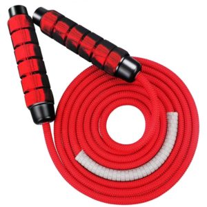 Adjustable Skipping Rope - Cotton Jump Rope with Ball Bearing - Ergonomic Non-Slip Handle for Adults, Kids, Fitness, Boxing, Red