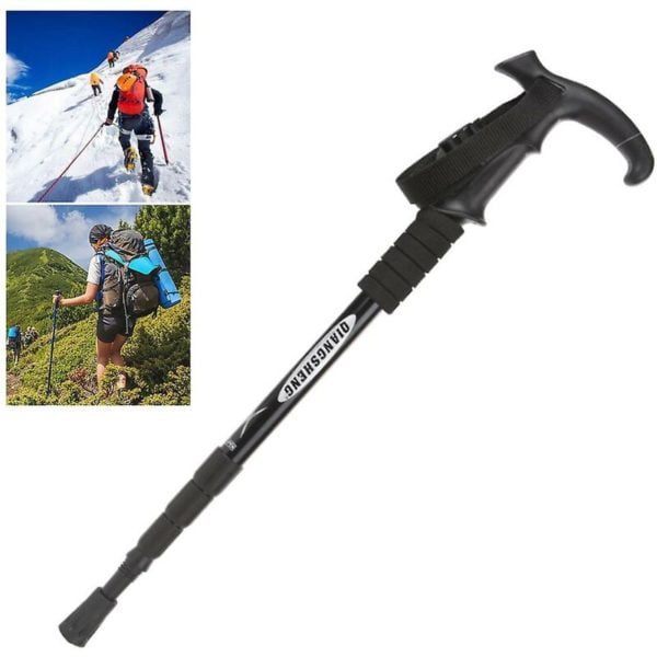 Adjustable Walking Stick Trekking Anti Shock Mountaineering Telescopic Poles Black