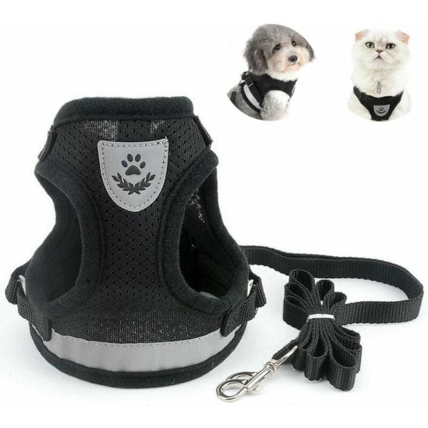 Adult Cat Harness, Collars, Harnesses and Leashes for Chihuahua Cats, Kitten Harness, with Anti-Lost Address Pendant and Cat Bells, M