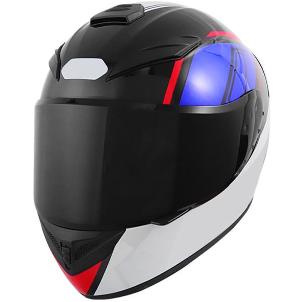 Adult Fashion Compact Lightweight Full Face Motorcycle Street Bike Helmet dot Approved for Motor Bike Racing Cycling Safety Protection - White blue