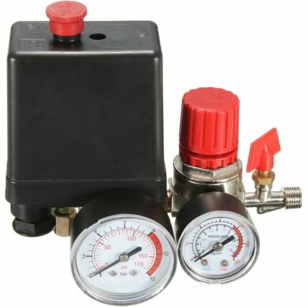 Air Compressor Mini Regulator 240V 15A Control Switch Valve Pressure With Gauge