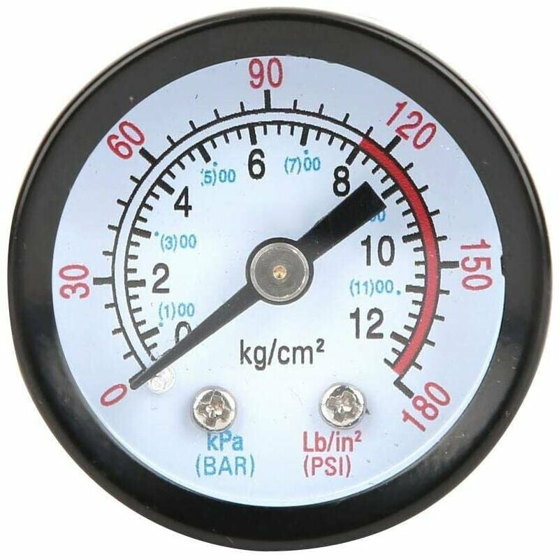 Air Compressor Pressure Gauge, Compressed Air Pressure Gauge 0180 PSI, 012 Bar, Diameter 42mm Pressure Gauge Measuring Device for Screw Compressors,