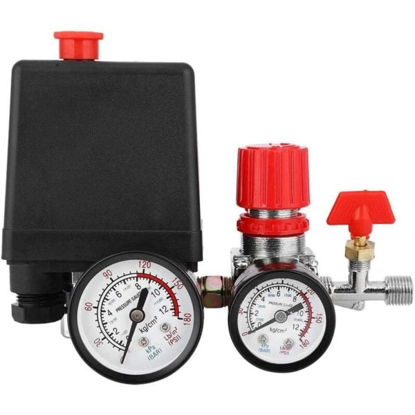 Air Compressor Pressure Switch Pressure Valve Switch Air Compressor with Regulators Gauge (Plastic Pressure Gauge)