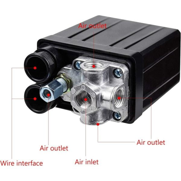 Air Compressor Pressure Switch with 4 Outlets 90-120 psi 240V Pressure Switch Control Valve Compressor Parts