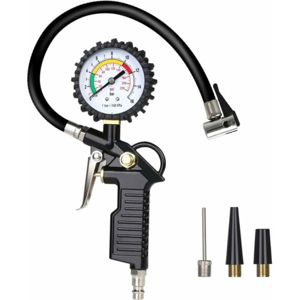 Air Pressure Gauge Tire Inflator Tire Pressure Gauge 220 PSI Tire Inflation Gauge Multifunction Air Pressure Gauge with Core Valve Tool Compressor