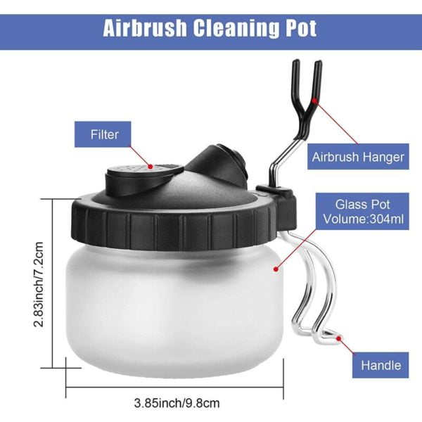 Airbrush Cleaning Kit, Glass Airbrush Cleaning Container with Cleaning Needle, Gun Cleaning Brush, Cleaning Blade, Cleaning Needle and Hose Brush