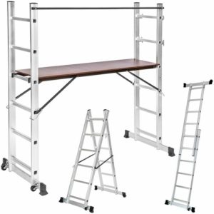 Aluminium multi-purpose ladder with scaffold - scaffolding, telescopic ladder, ladder - silver