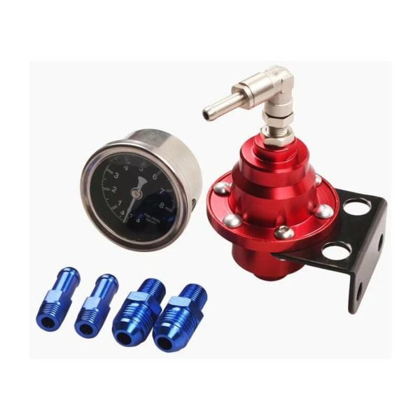 Aluminum Alloy Fuel Pressure Regulator Car Vehicle Adjustable Fuel Pressure Regulator fpr with Gauge and Mounting Adapter Kit